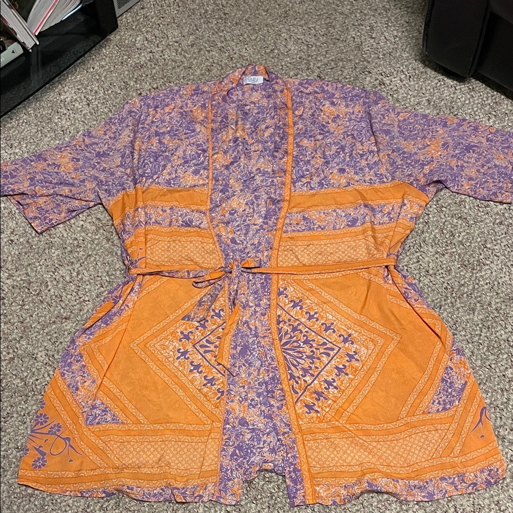 Guru for life 100% silk Orange and Purple Floral Kimono